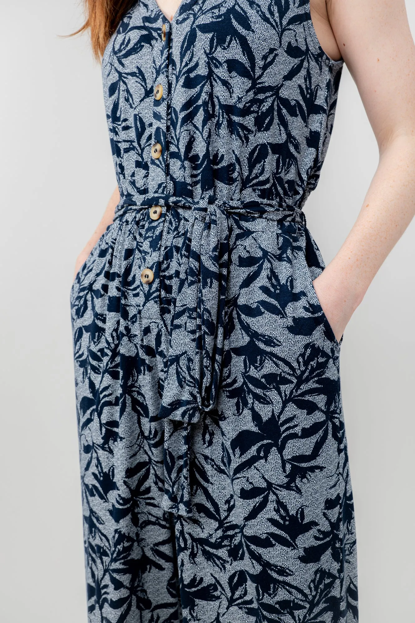 Allium Navy Jersey Printed Jumpsuit