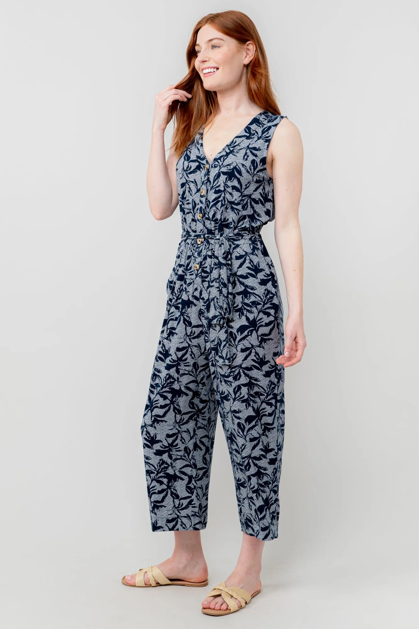 Allium Navy Jersey Printed Jumpsuit