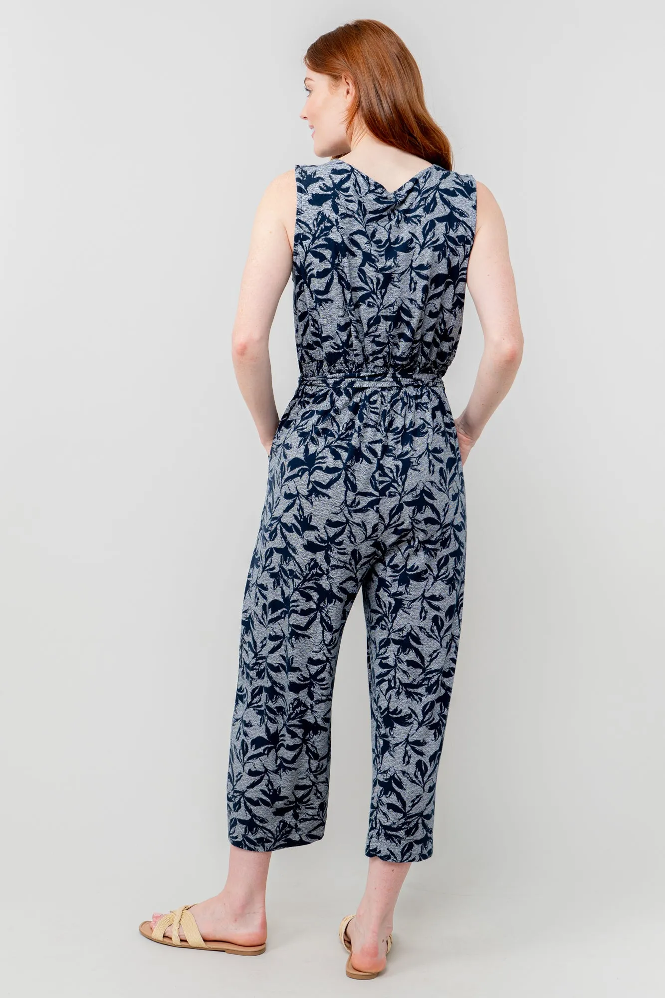 Allium Navy Jersey Printed Jumpsuit