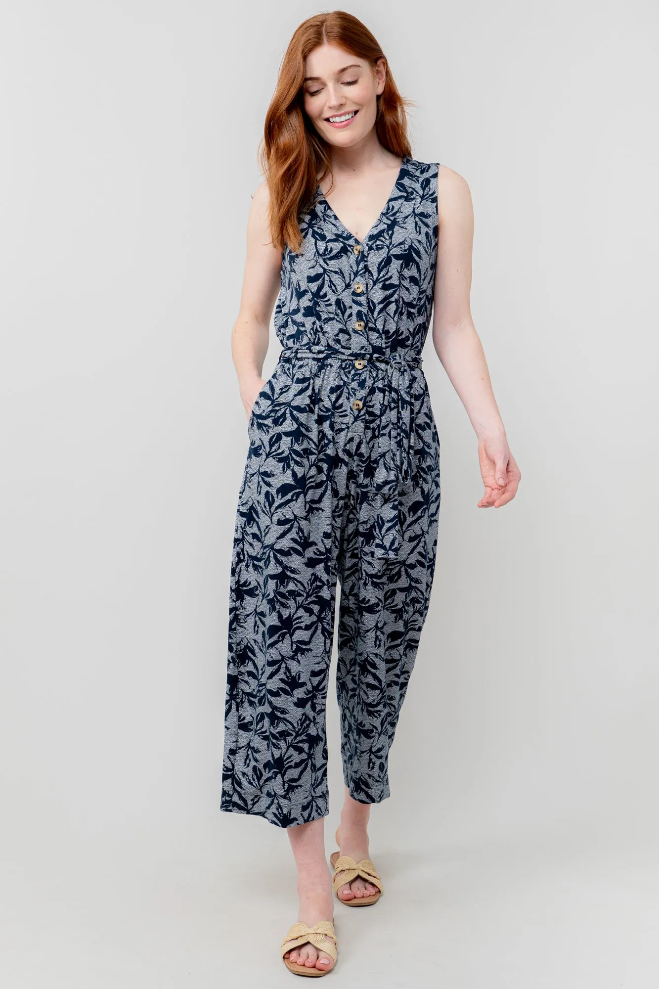 Allium Navy Jersey Printed Jumpsuit