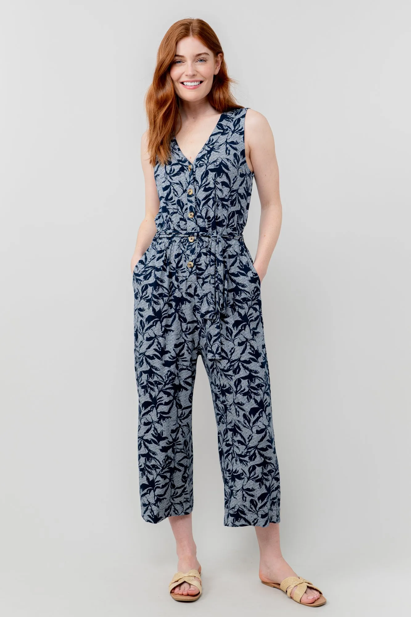 Allium Navy Jersey Printed Jumpsuit