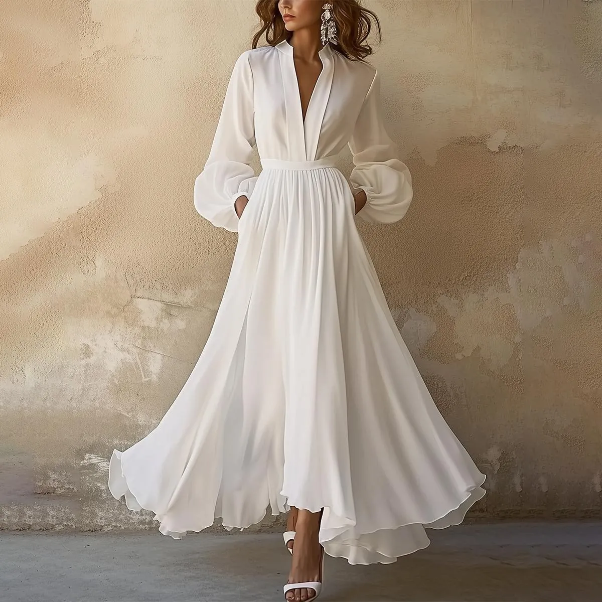 Amara – V-Neck Vintage Maxi Dress