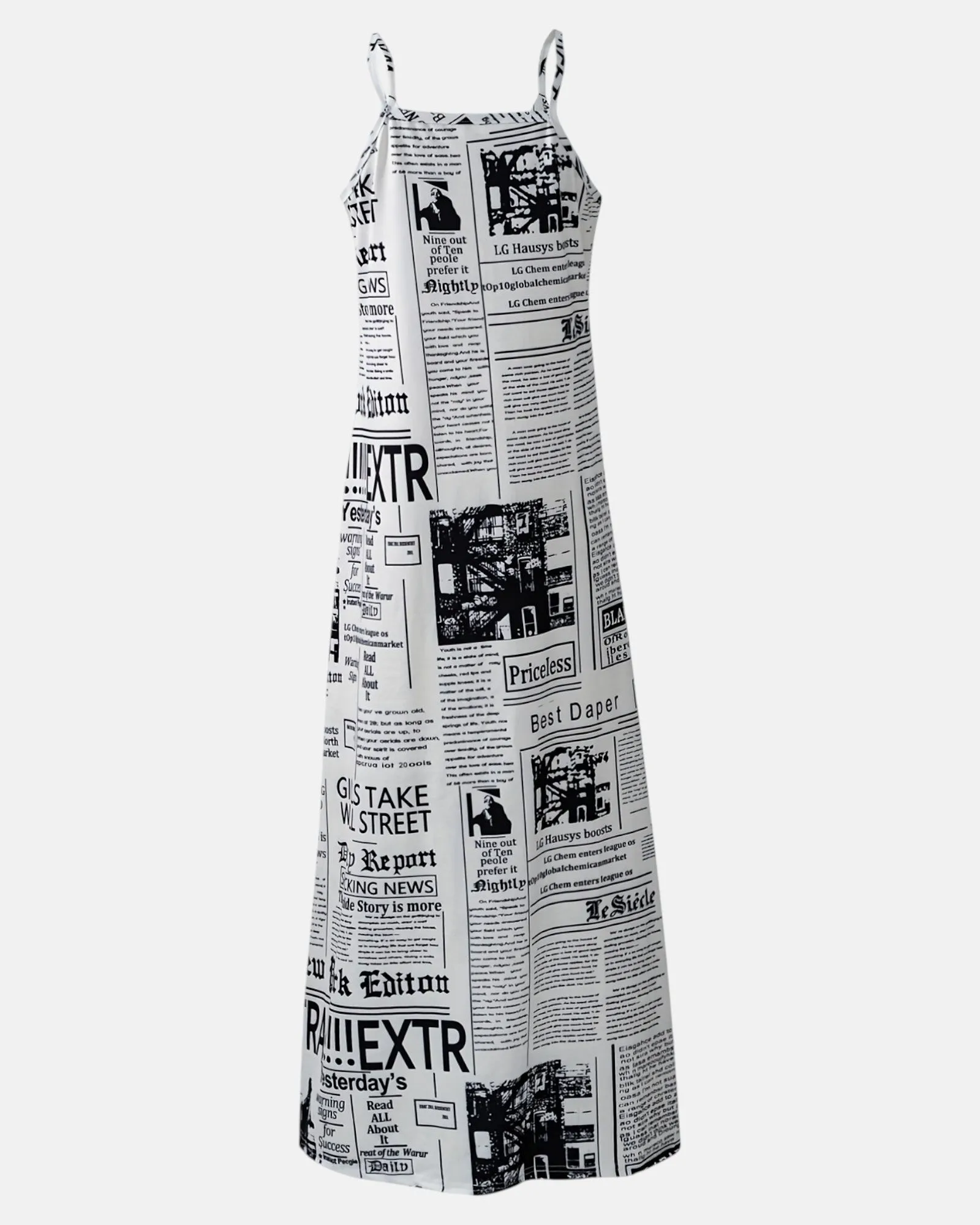 Amelia – Boho V Neck Maxi Dress in Chic Newspaper Print