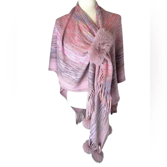 Asymmetrical Faux Fur Trim Wrap One Size