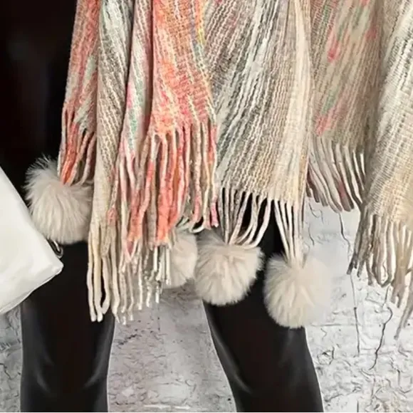Asymmetrical Faux Fur Trim Wrap One Size