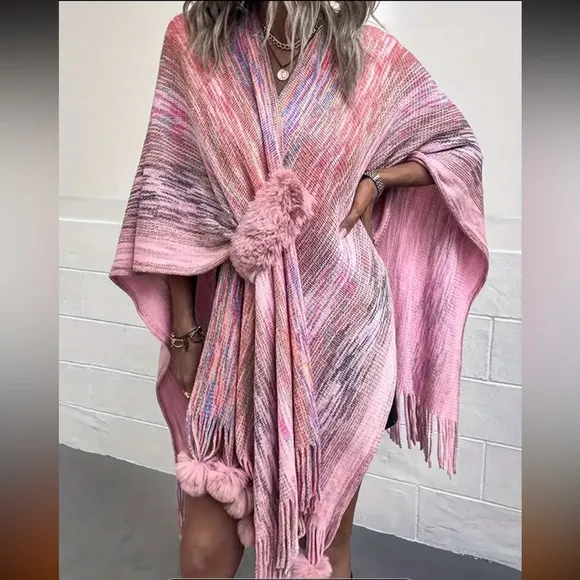 Asymmetrical Faux Fur Trim Wrap One Size
