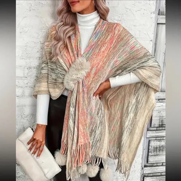 Asymmetrical Faux Fur Trim Wrap One Size