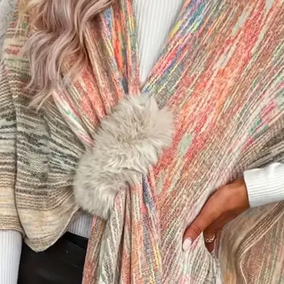 Asymmetrical Faux Fur Trim Wrap One Size
