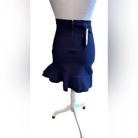 Bebe Ruffle Mini Bandage Skirt-Blue