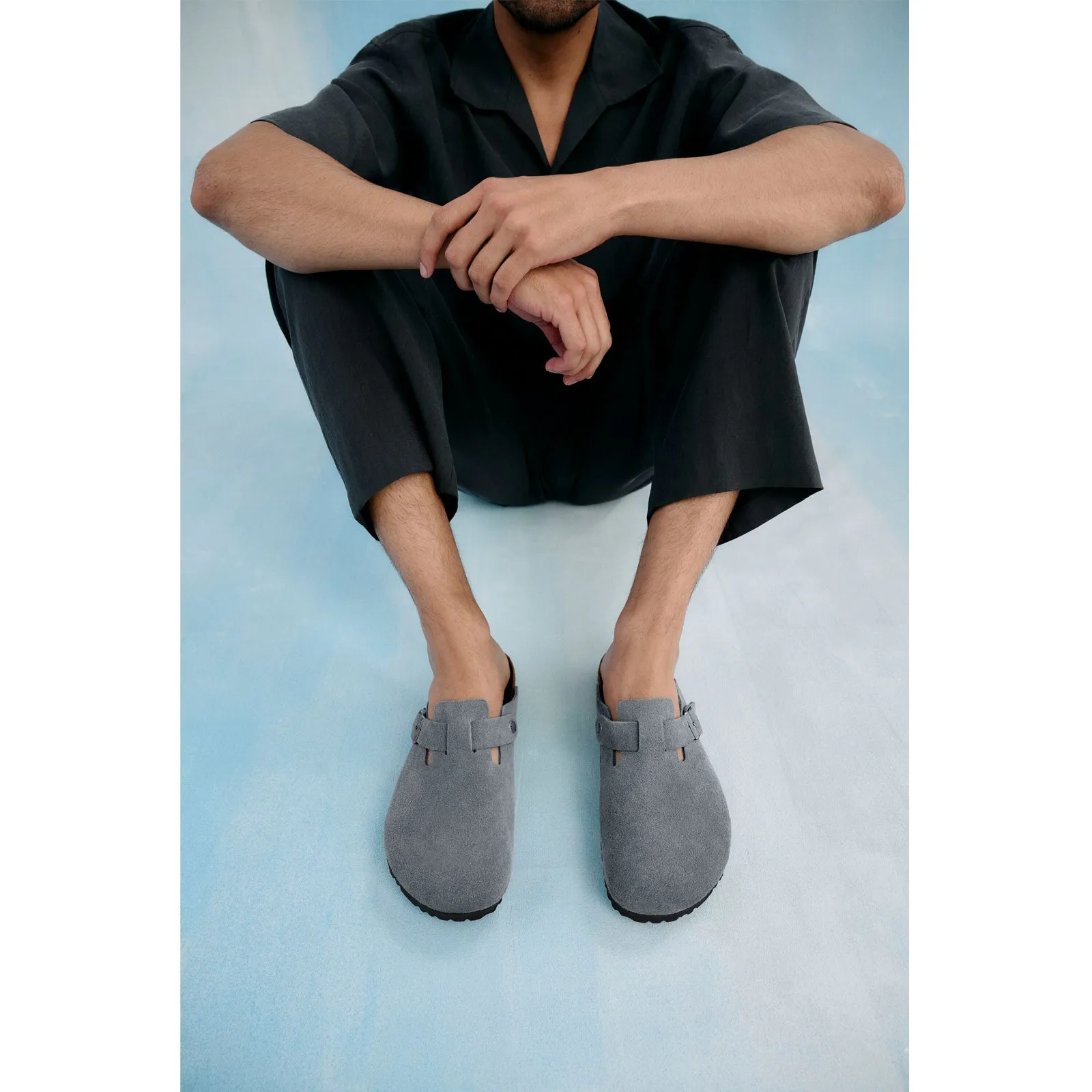 Birkenstock Boston Clog (Men) - Basalt Gray Suede