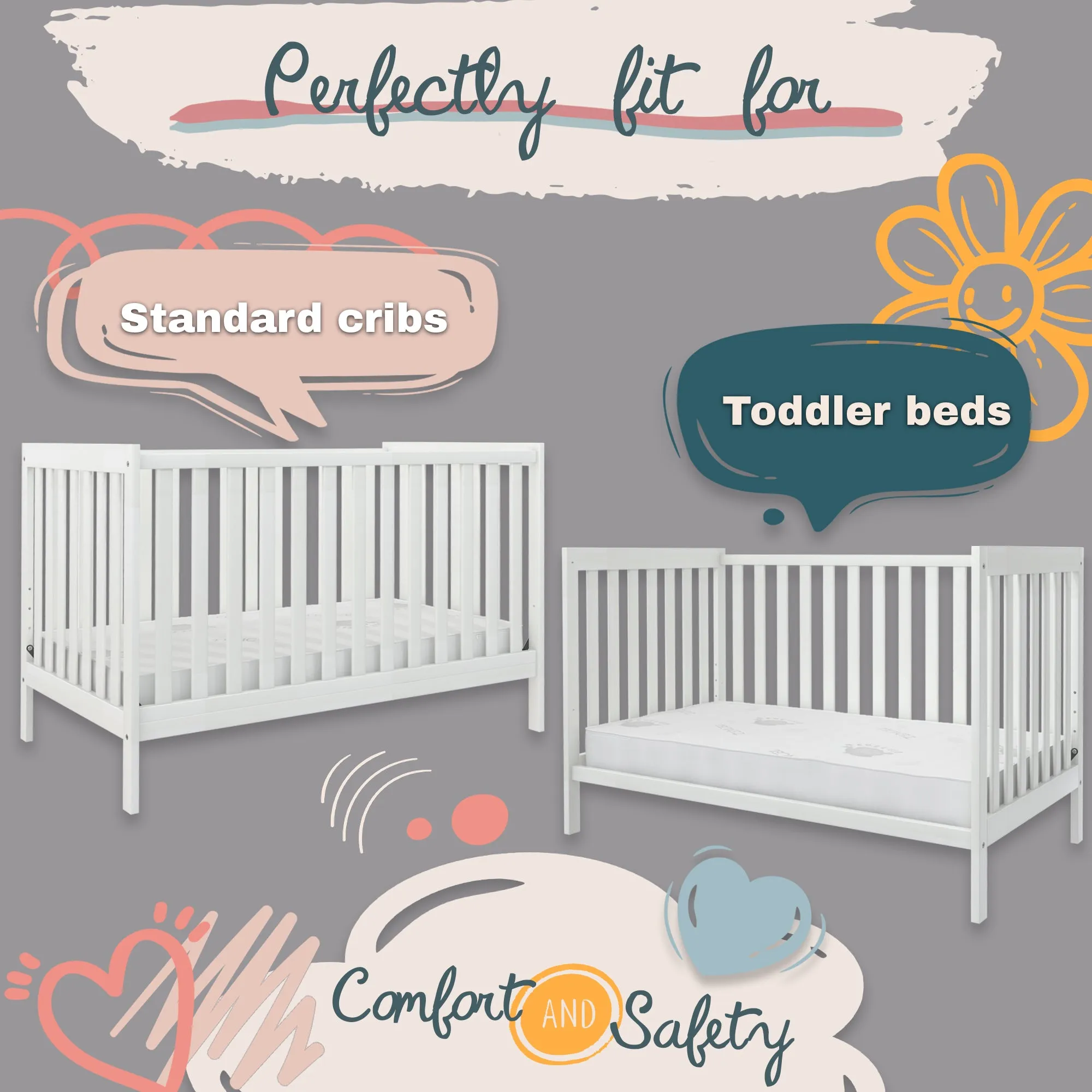 Boobeyeh baby crib mattress - dual-layer, safe, breathable, for infants & toddlers
