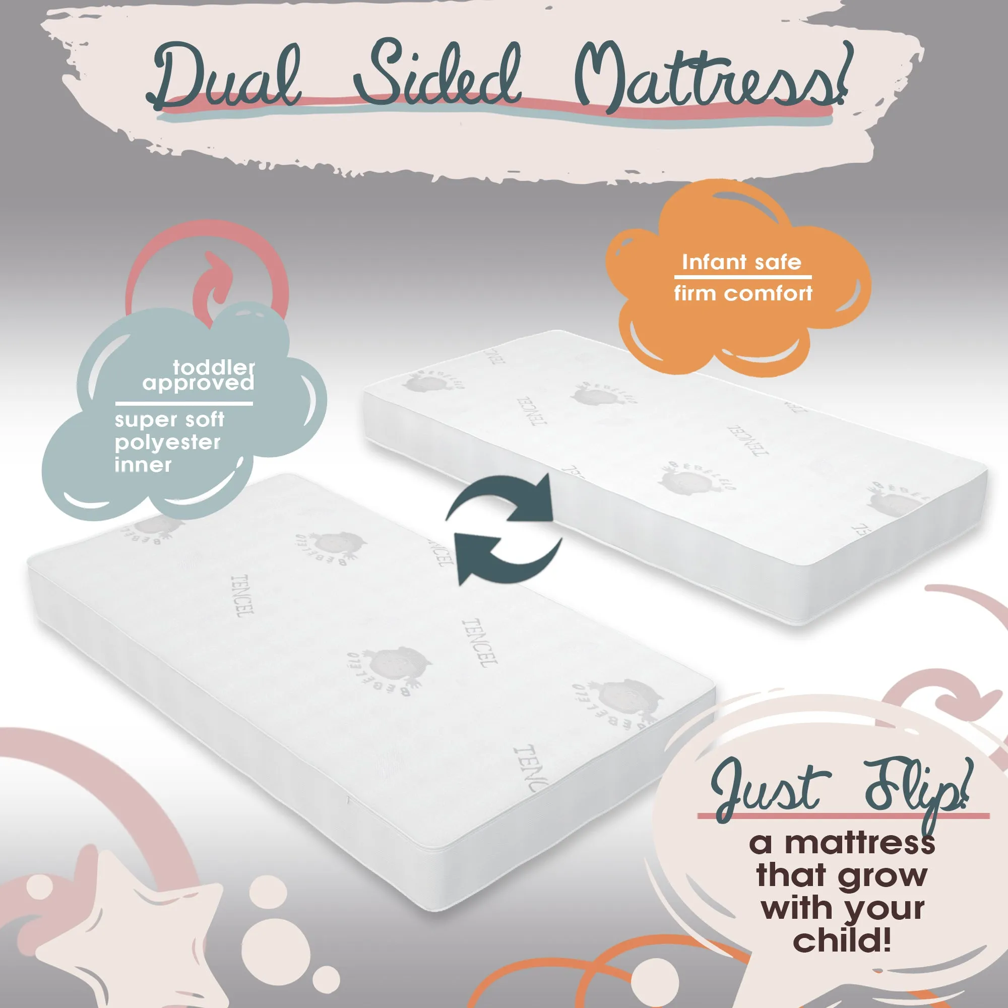 Boobeyeh baby crib mattress - dual-layer, safe, breathable, for infants & toddlers