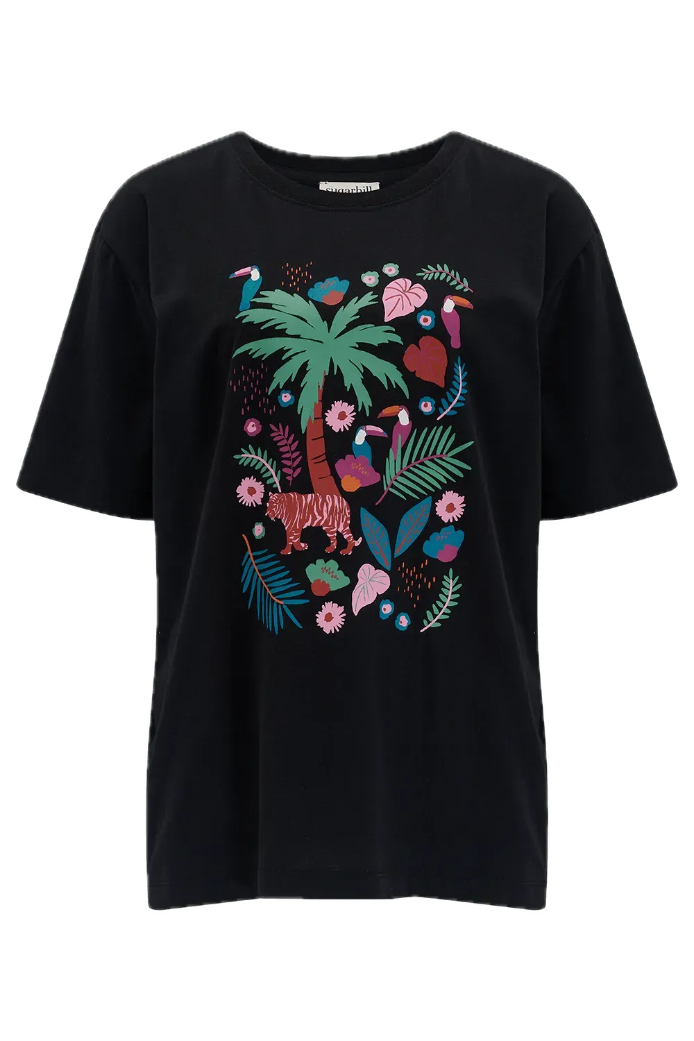 Camiseta Sugarhill Kinsley Relaxed Black Tigers & Toucans