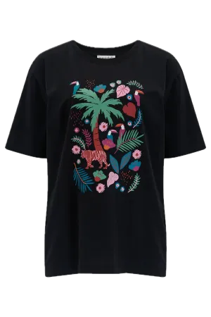 Camiseta Sugarhill Kinsley Relaxed Black Tigers & Toucans