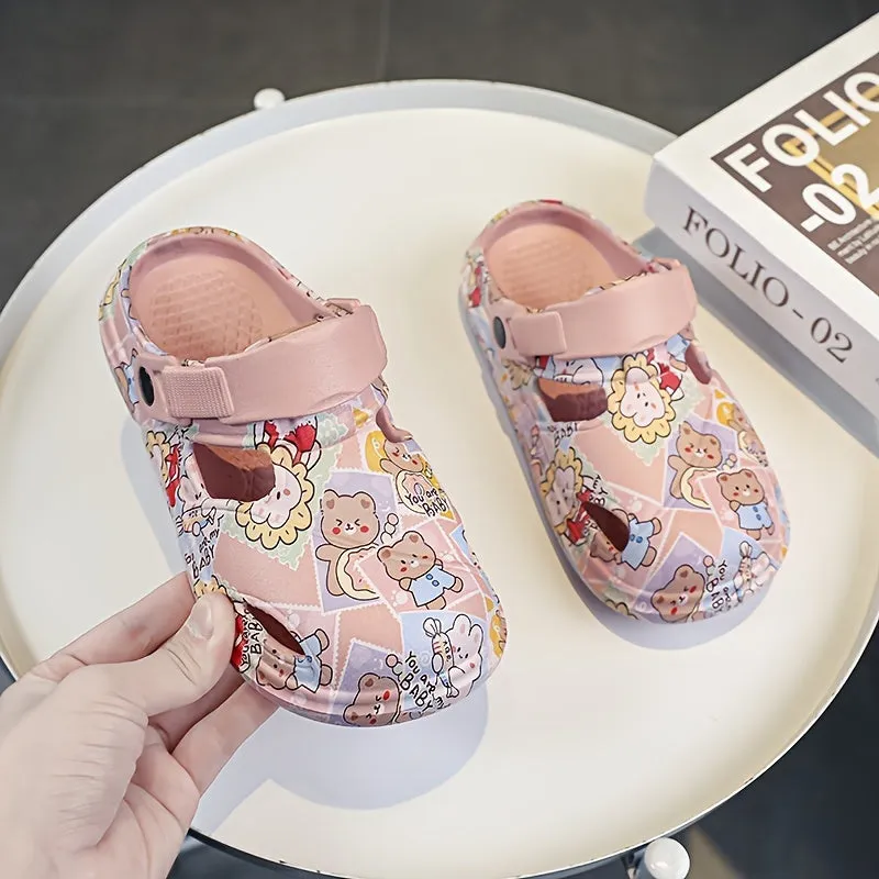 Casual Cute Cartoon Clogs For Girls, Non-slip Clogs For Indoor Outdoor, FS
