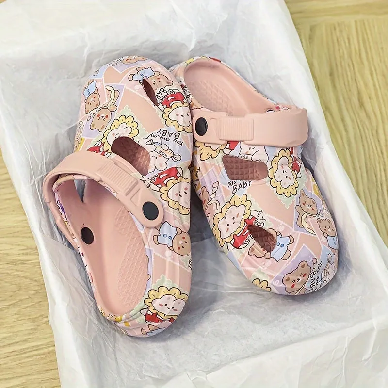 Casual Cute Cartoon Clogs For Girls, Non-slip Clogs For Indoor Outdoor, FS