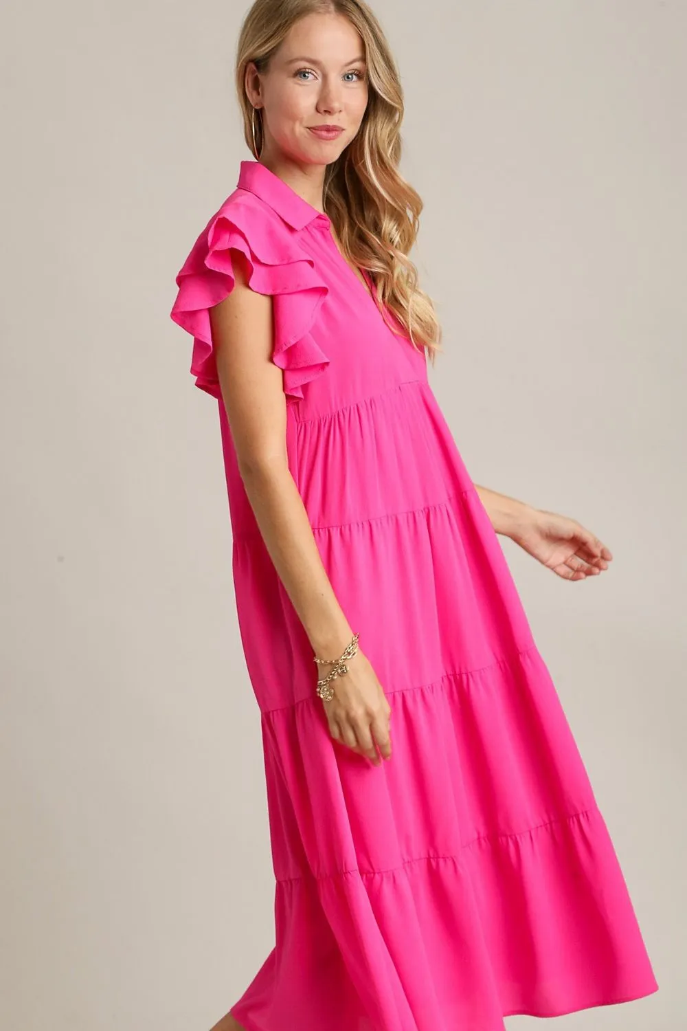 Charming Pink Full Size Ruffle Cap Sleeve Dress Plus Size Elegant & Stylish Girls Dress