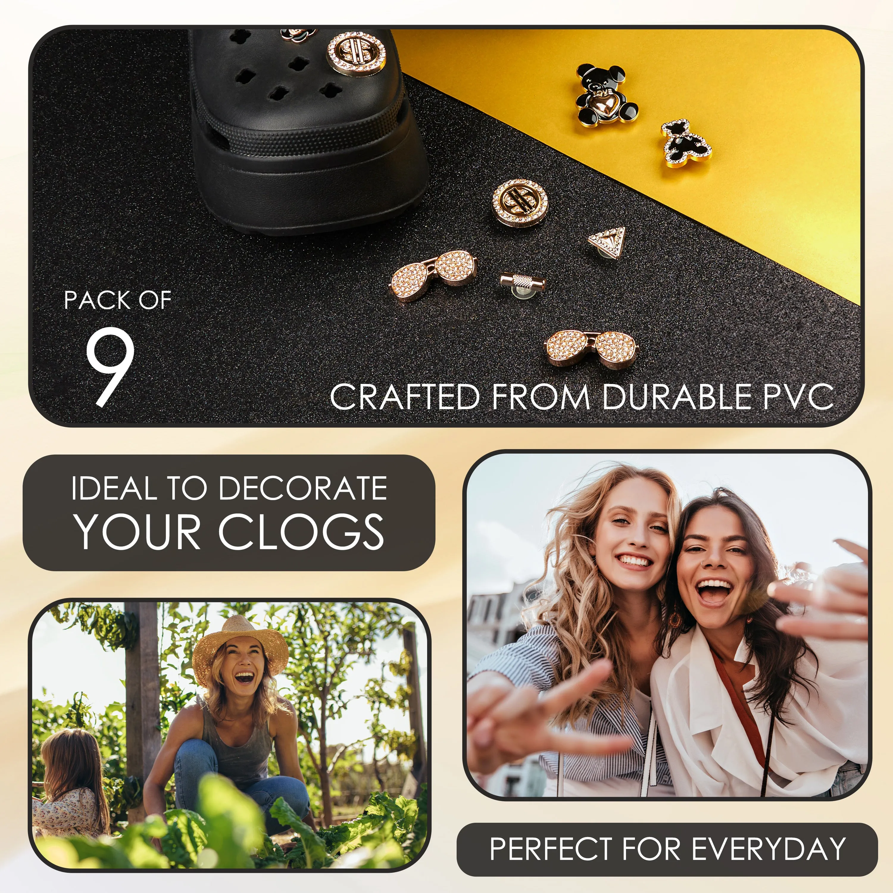 CityComfort Clog Charms, Mixed Shoe Decoration Charms - Gold