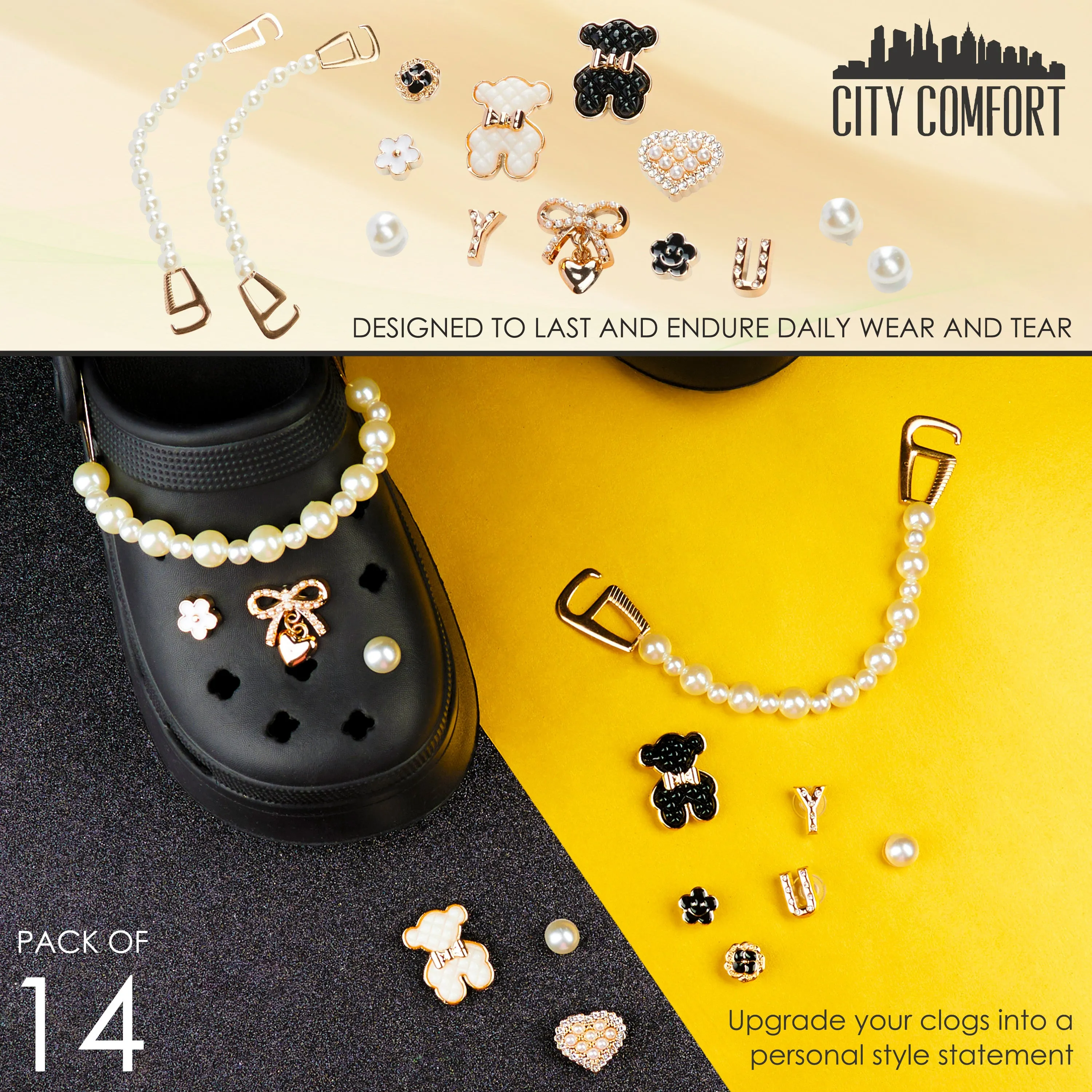 CityComfort Clog Charms, Mixed Shoe Decoration Charms - Gold/Multi
