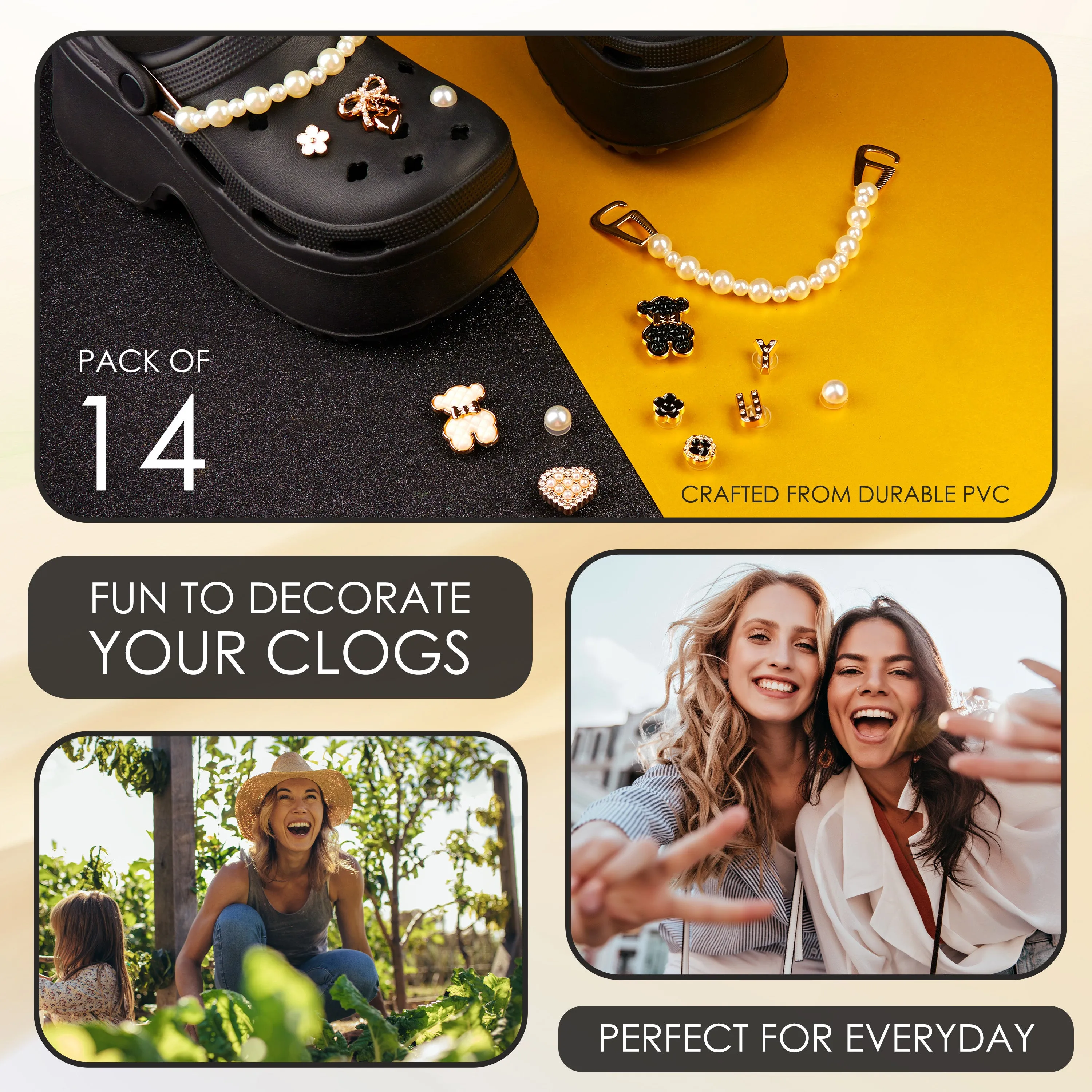 CityComfort Clog Charms, Mixed Shoe Decoration Charms - Gold/Multi