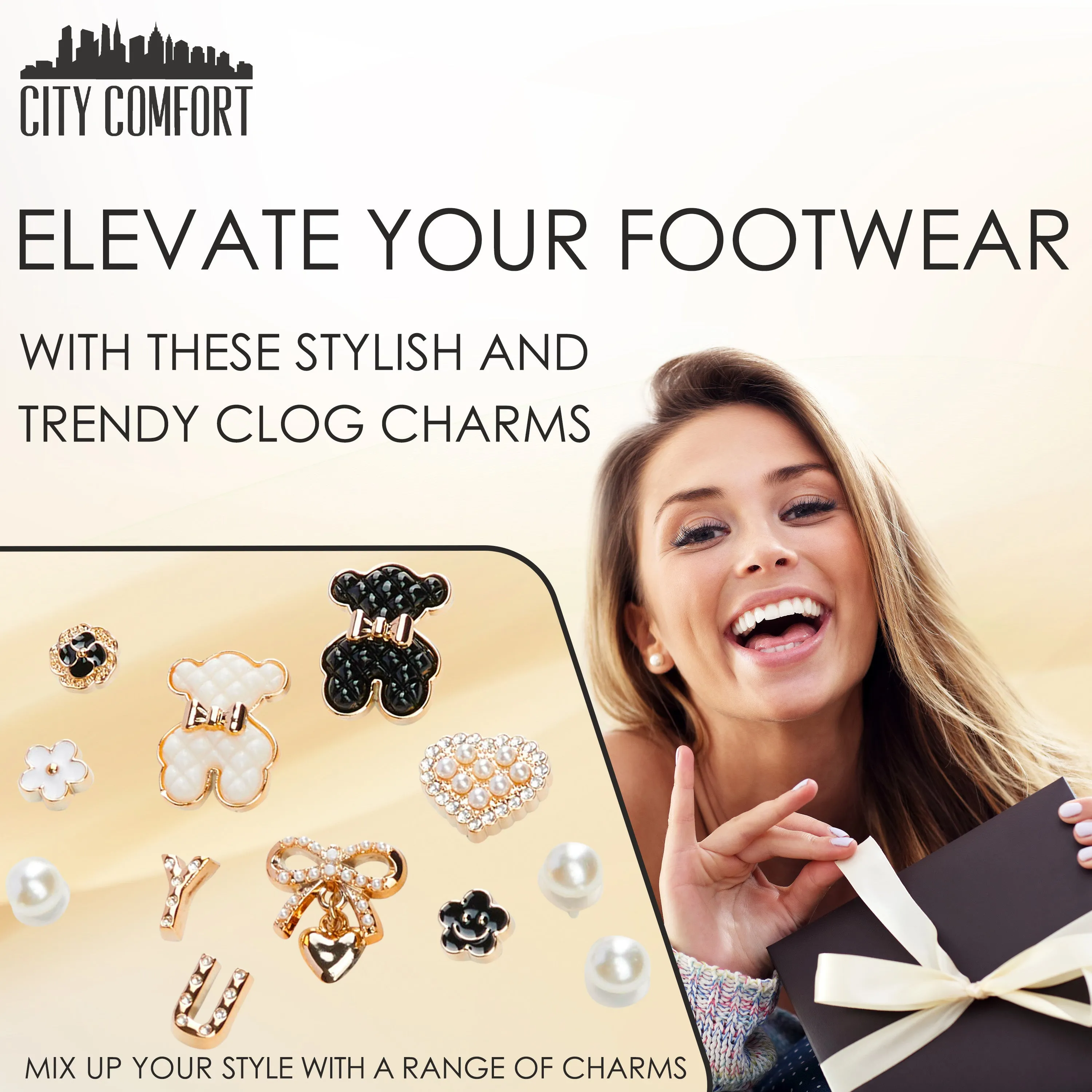 CityComfort Clog Charms, Mixed Shoe Decoration Charms - Gold/Multi