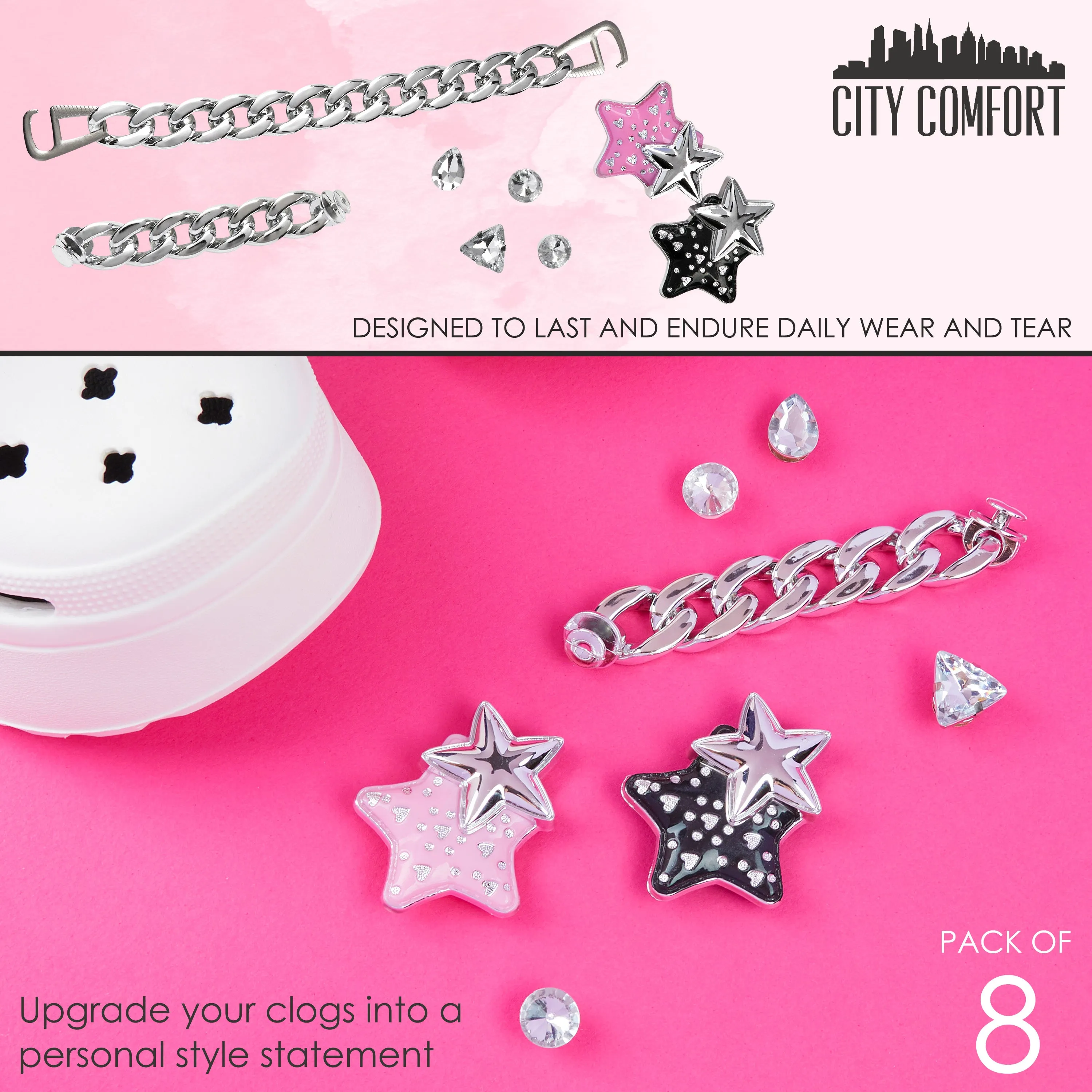 CityComfort Clog Charms, Mixed Shoe Decoration Charms - Silver/Multi