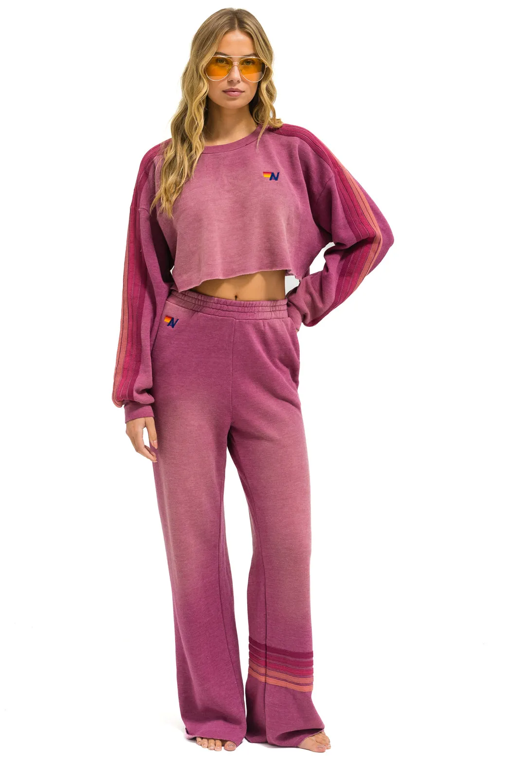 CLASSIC STRIPE CROPPED CREW SWEATSHIRT RELAXED - FADED BERRY