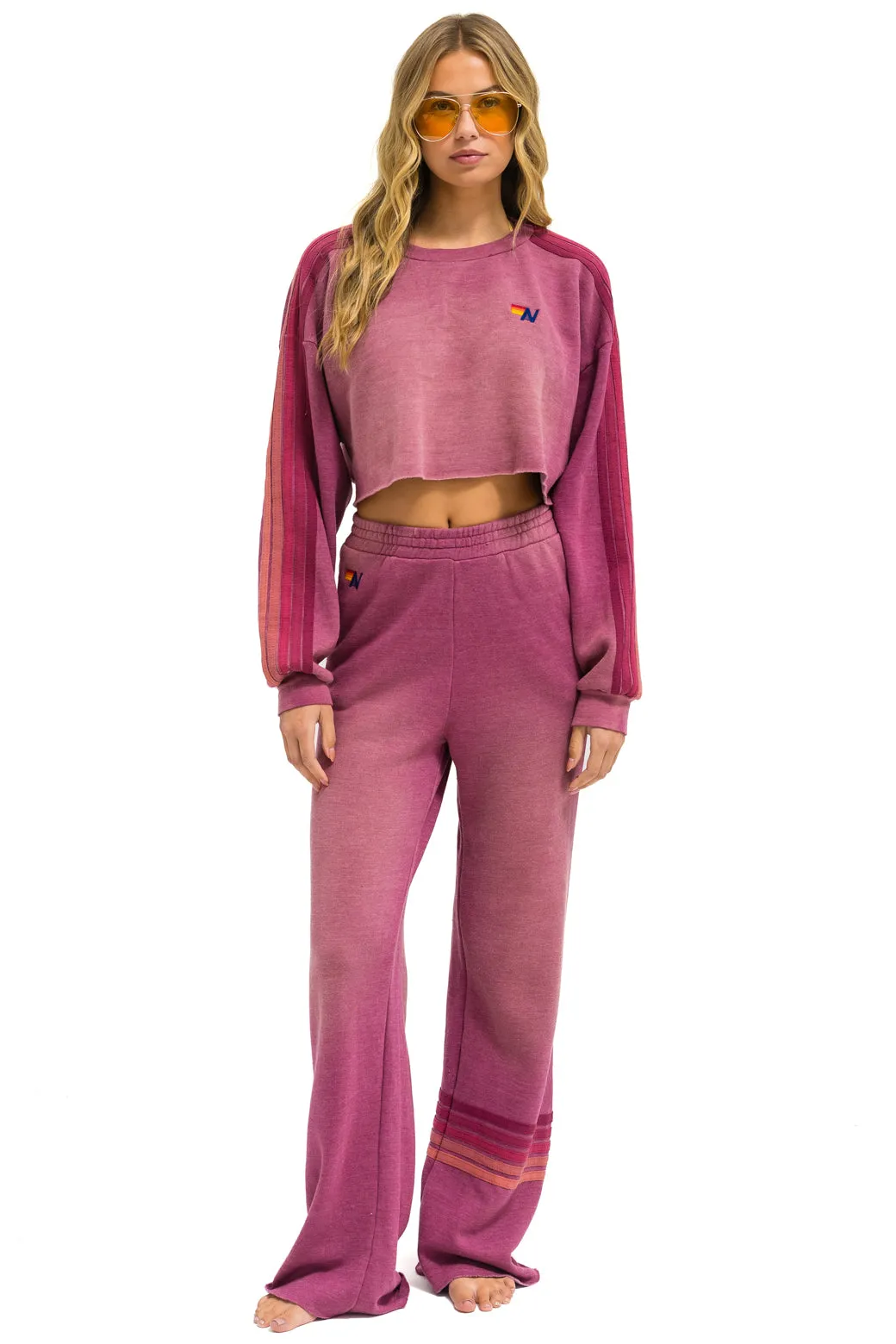 CLASSIC STRIPE CROPPED CREW SWEATSHIRT RELAXED - FADED BERRY