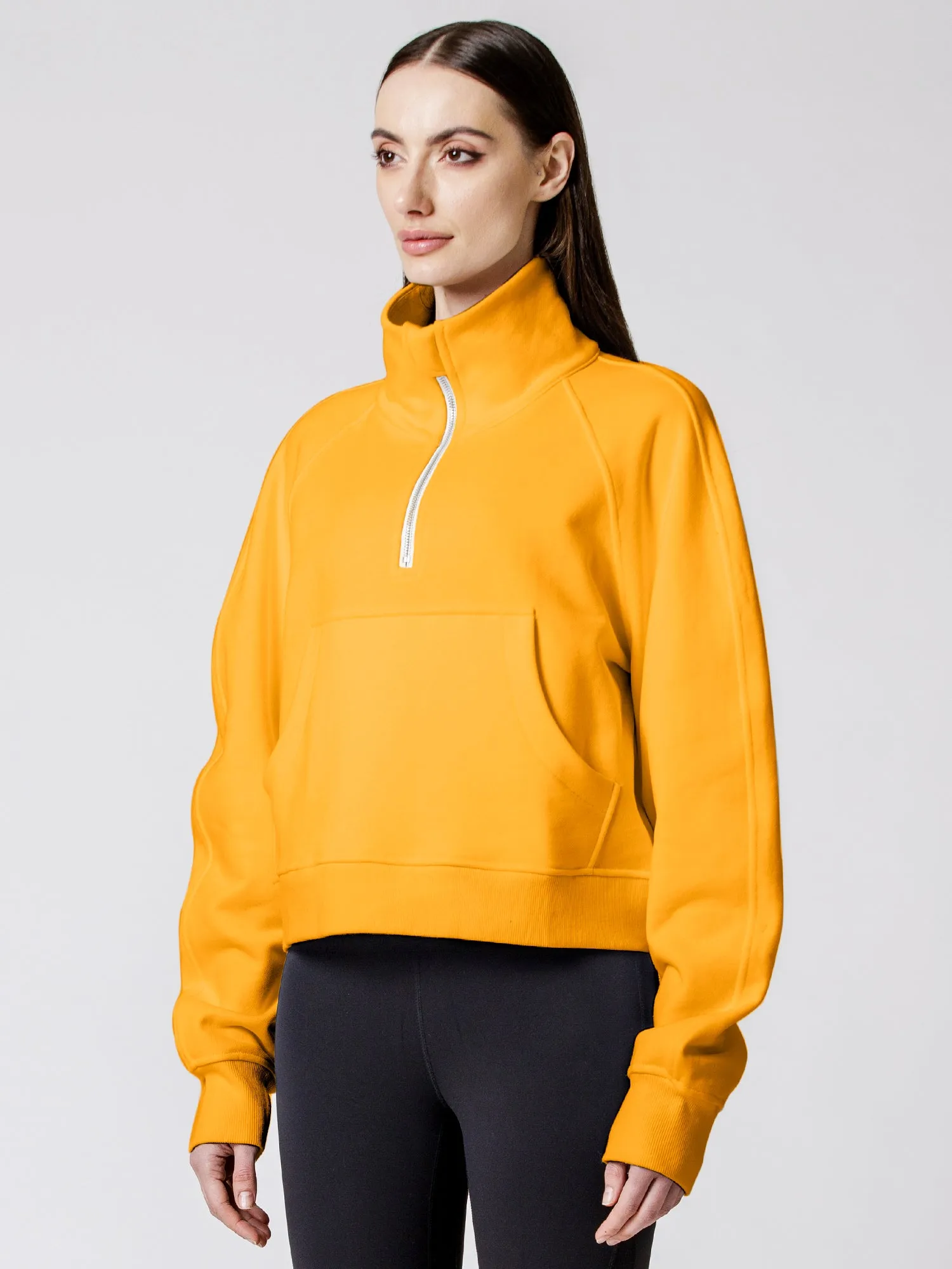 COLLARED HALF ZIP RELAXED SWEATSHIRT, YELLOW