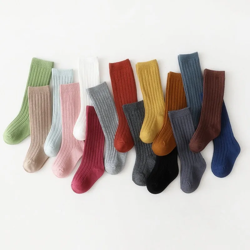 Cotton Breathable Soft Solid Colour Stockings for Baby Boys and Girls - 18 Colours
