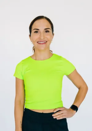 Cropped Ribbed Baby Tee - Neon Green