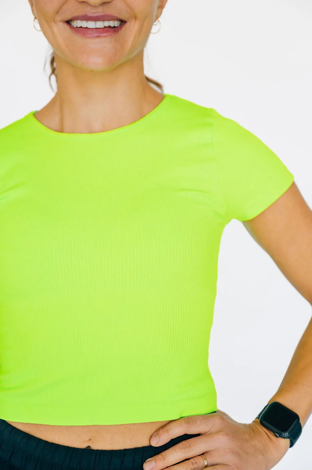 Cropped Ribbed Baby Tee - Neon Green