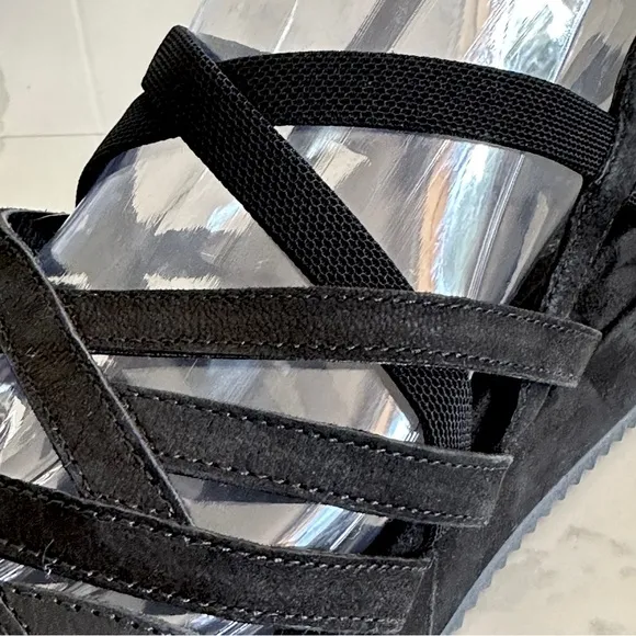 Eileen Fisher Etch Black Suede Nubuck Leather Strappy Platform 8.5 Sandal