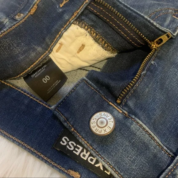 Express Shortie Distressed Cuffed Jean Shorts