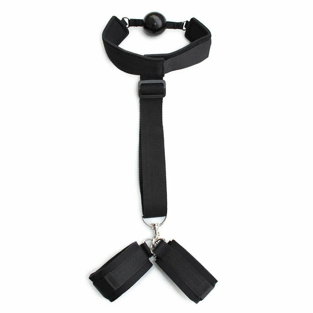 Fetish Bondage Mouth Gag Breathable Ball Gag Slave Sub With Detachable Wrist Cuffs