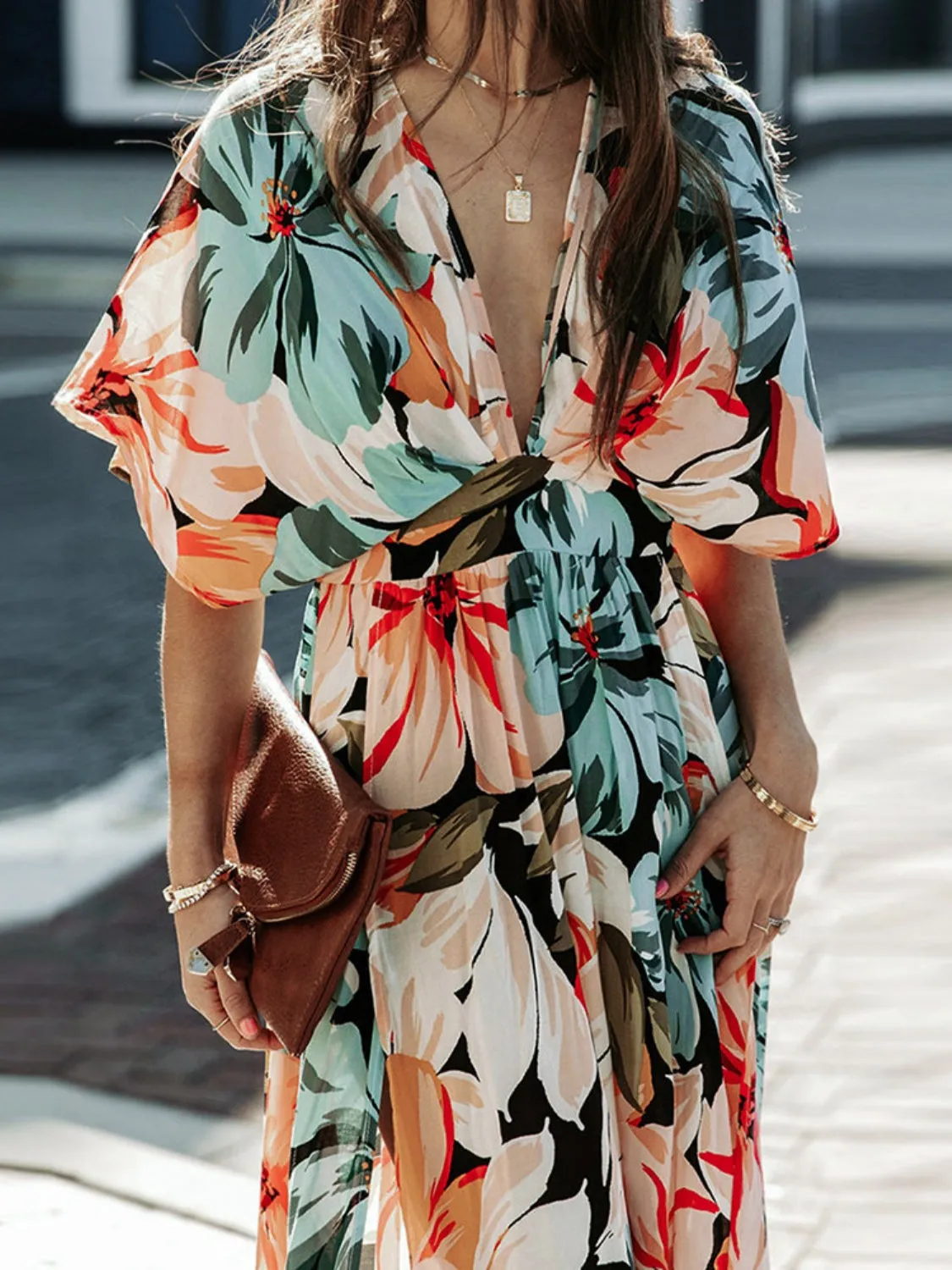 Floral Half Sleeve Dress Classic & Elegant Everyday Style Dress Timeless Dress For Summer