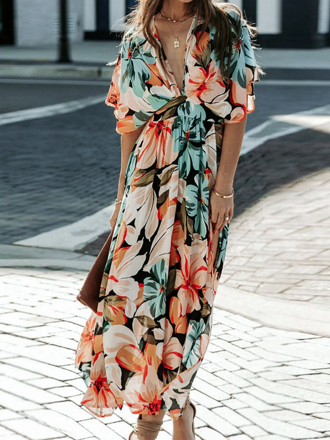 Floral Half Sleeve Dress Classic & Elegant Everyday Style Dress Timeless Dress For Summer