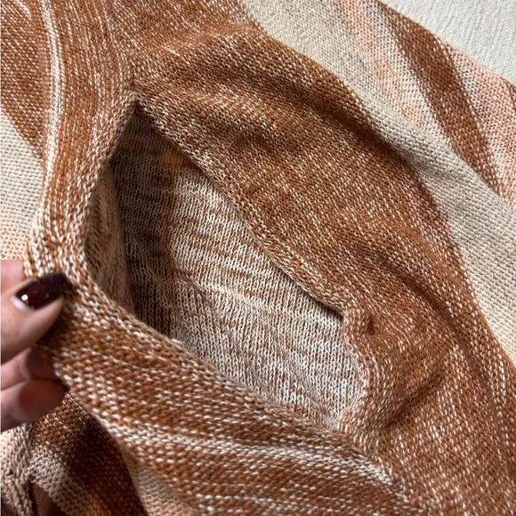 Free People Big Trail Linen Poncho Sunset Mauve Rust Brown Striped Cardigan M