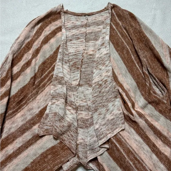 Free People Big Trail Linen Poncho Sunset Mauve Rust Brown Striped Cardigan M