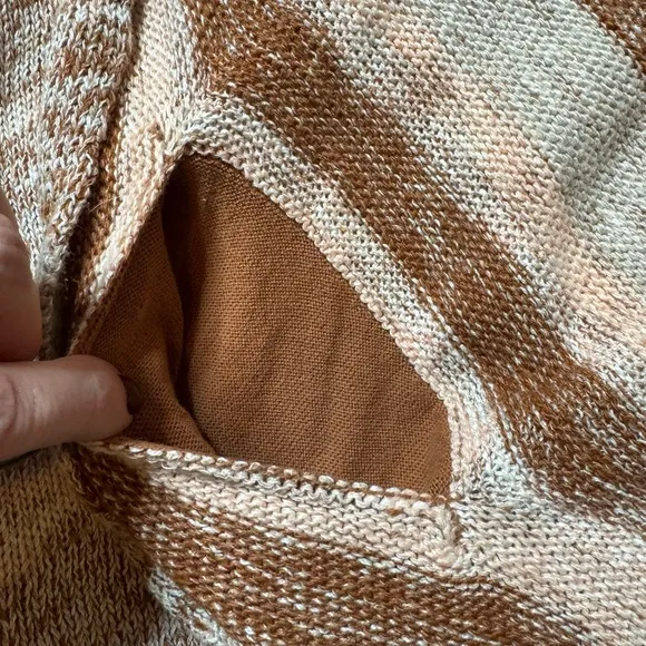 Free People Big Trail Linen Poncho Sunset Mauve Rust Brown Striped Cardigan M