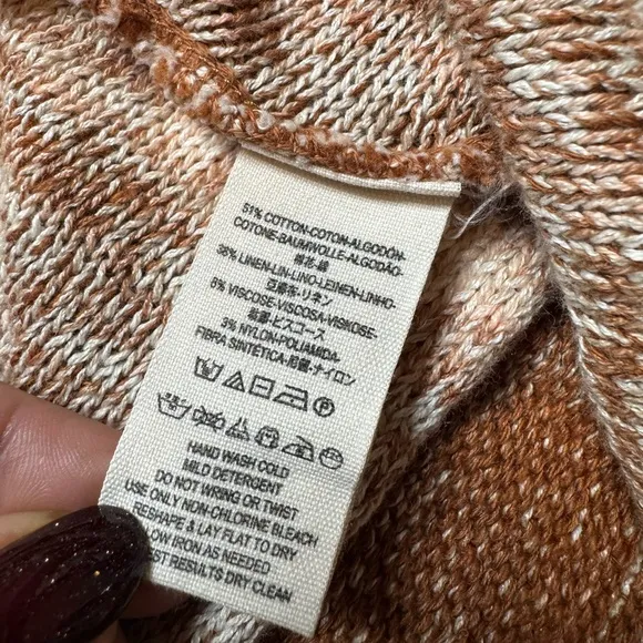Free People Big Trail Linen Poncho Sunset Mauve Rust Brown Striped Cardigan M