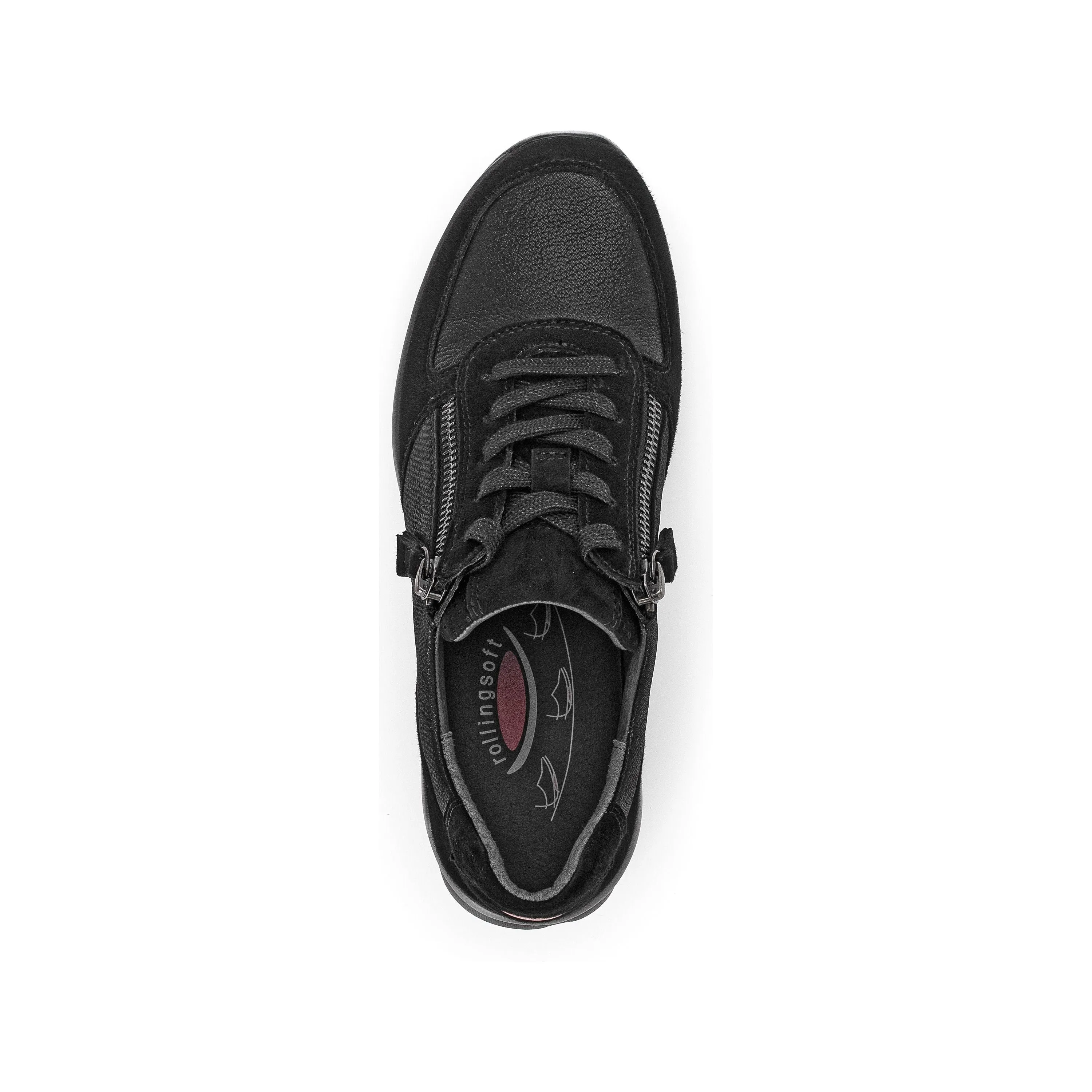 Gabor Fantastic- Gabor Rolling Soft Lace trainer with Double Zip in Black