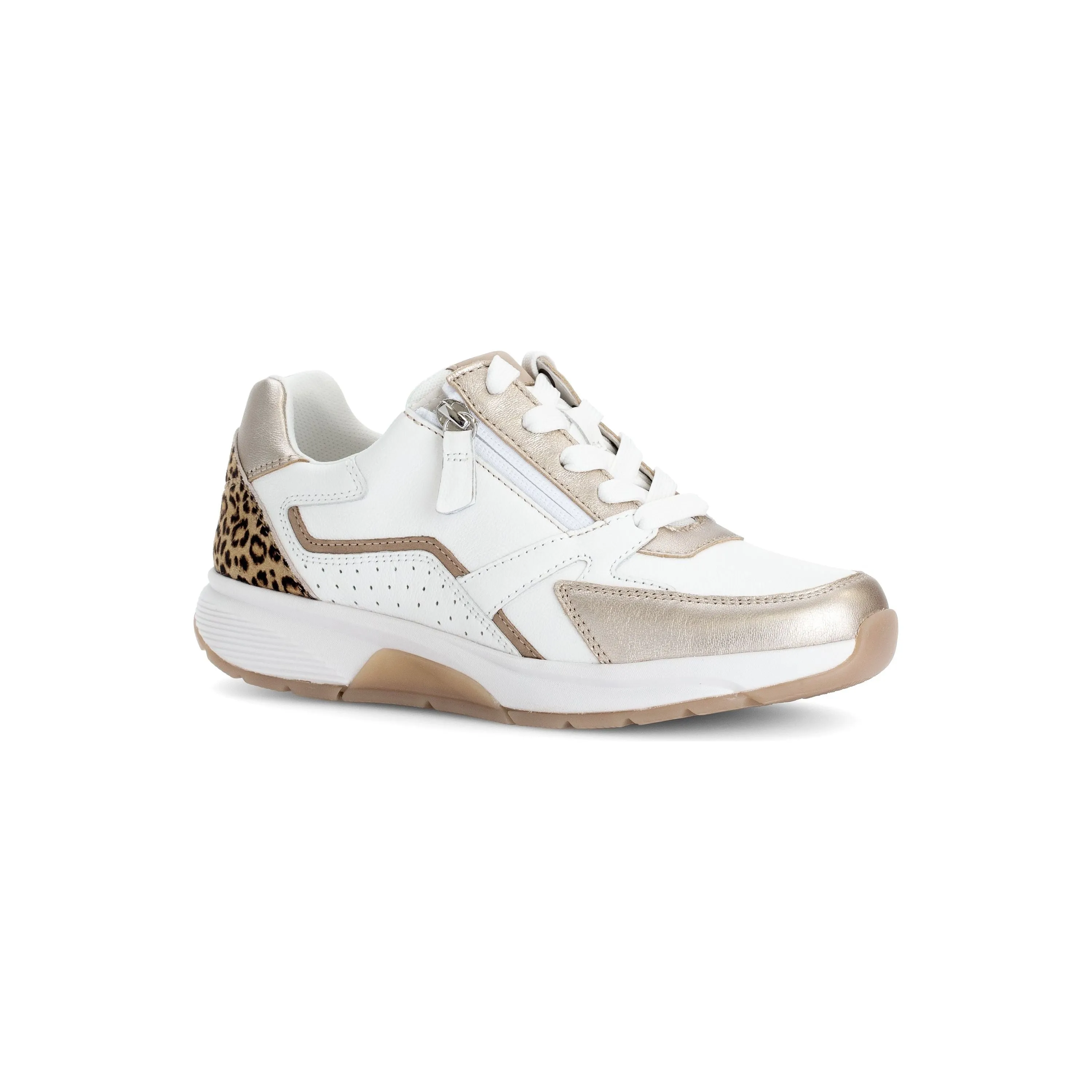 Gabor Rolling Soft Adora - Ladies Lace with Zip Trainer in White/Gold