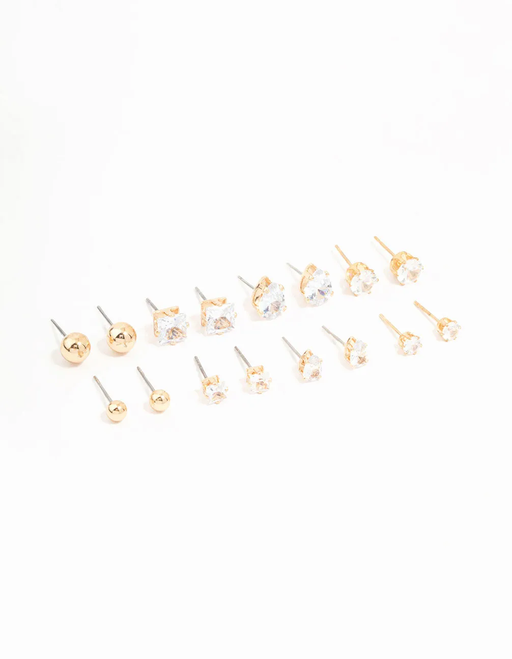Gold Mixed Shaped Diamante Stud Earrings 8-Pack