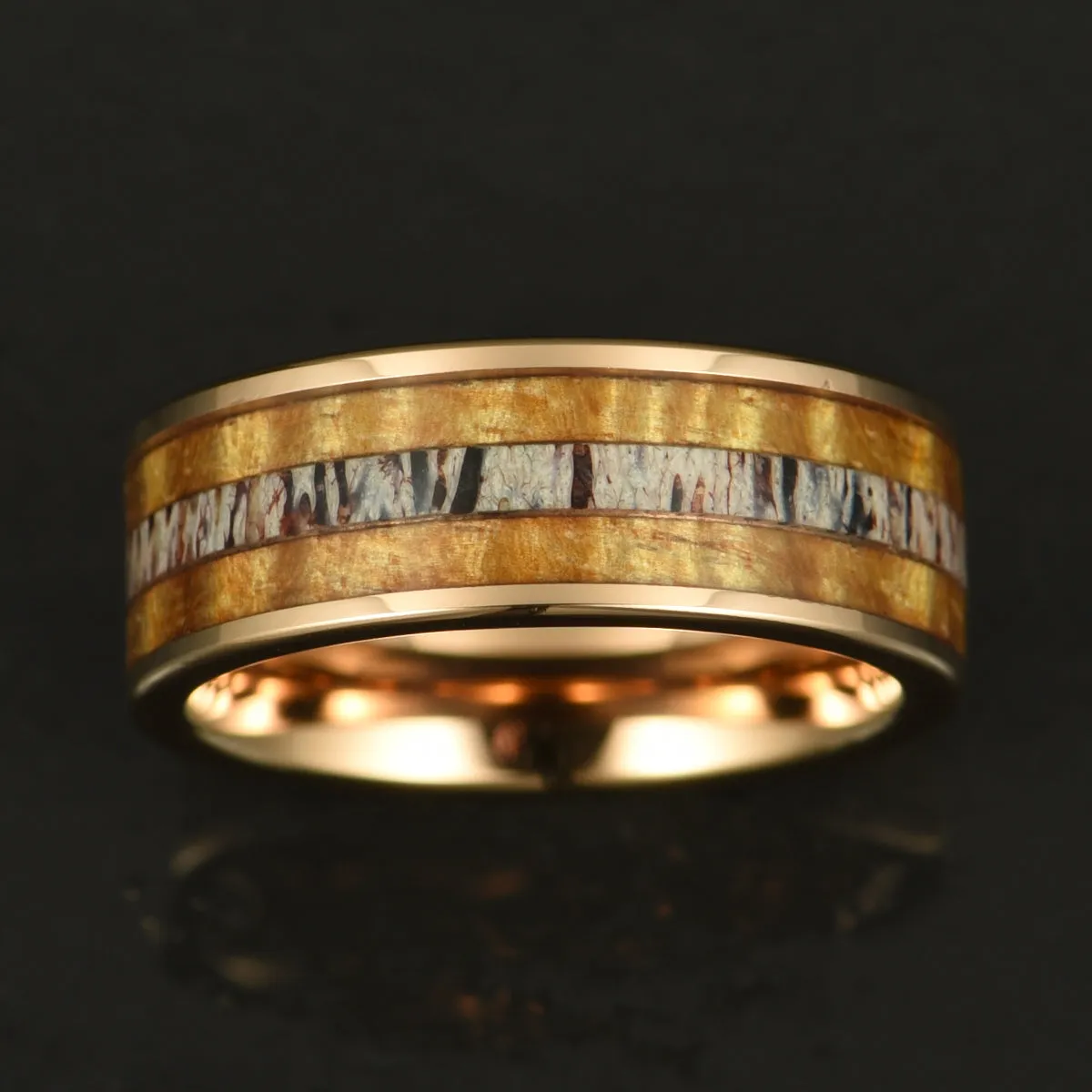 Hawaiian Koa Wood & Antler Rose Tungsten Mens Wedding Band 8MM