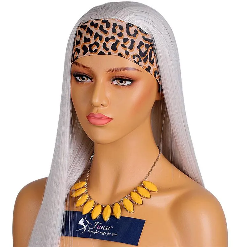 Headband Wig-60# Boho Style Sleek Straight Synthetic Hair 180% Density