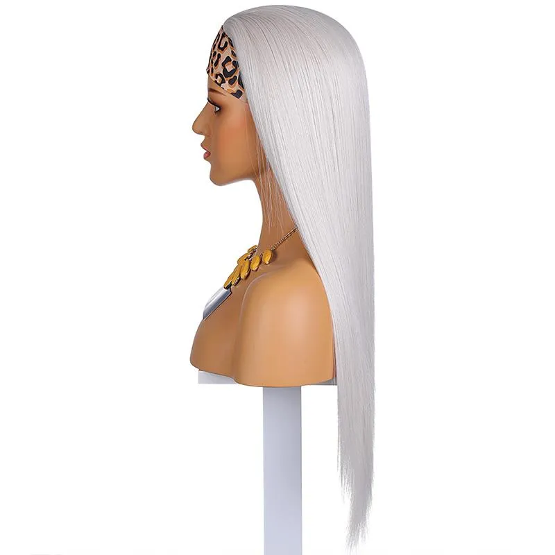 Headband Wig-60# Boho Style Sleek Straight Synthetic Hair 180% Density
