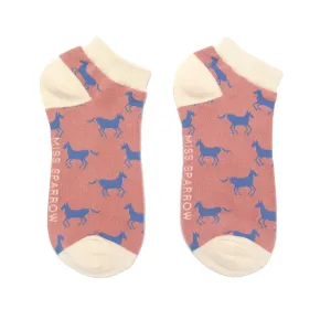 Horses Bamboo Trainer Socks in Dusky Pink by Miss Sparrow, Size UK 4-7