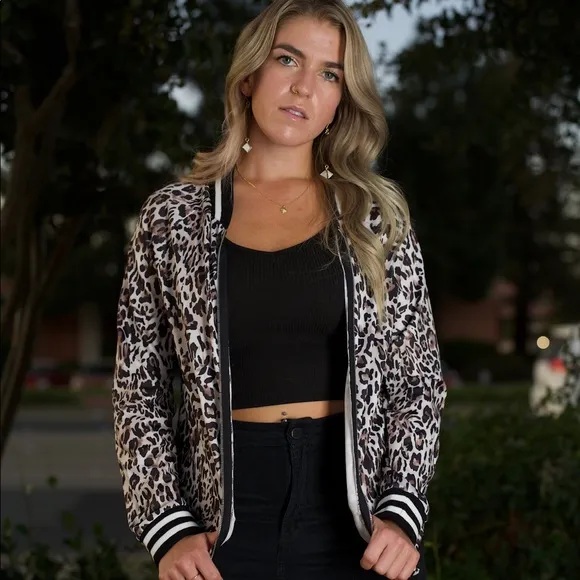 Kameakay Leopard Print Bomber Jacket