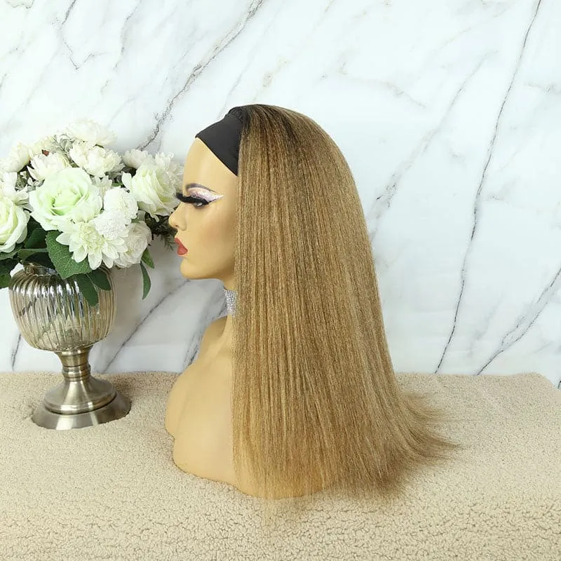 Karen Honey Blonde Yaki Straight Human Hair Headband Wig